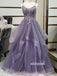 Popular Purple Spaghetti Strap Organza Long Prom Dresses PG1181
