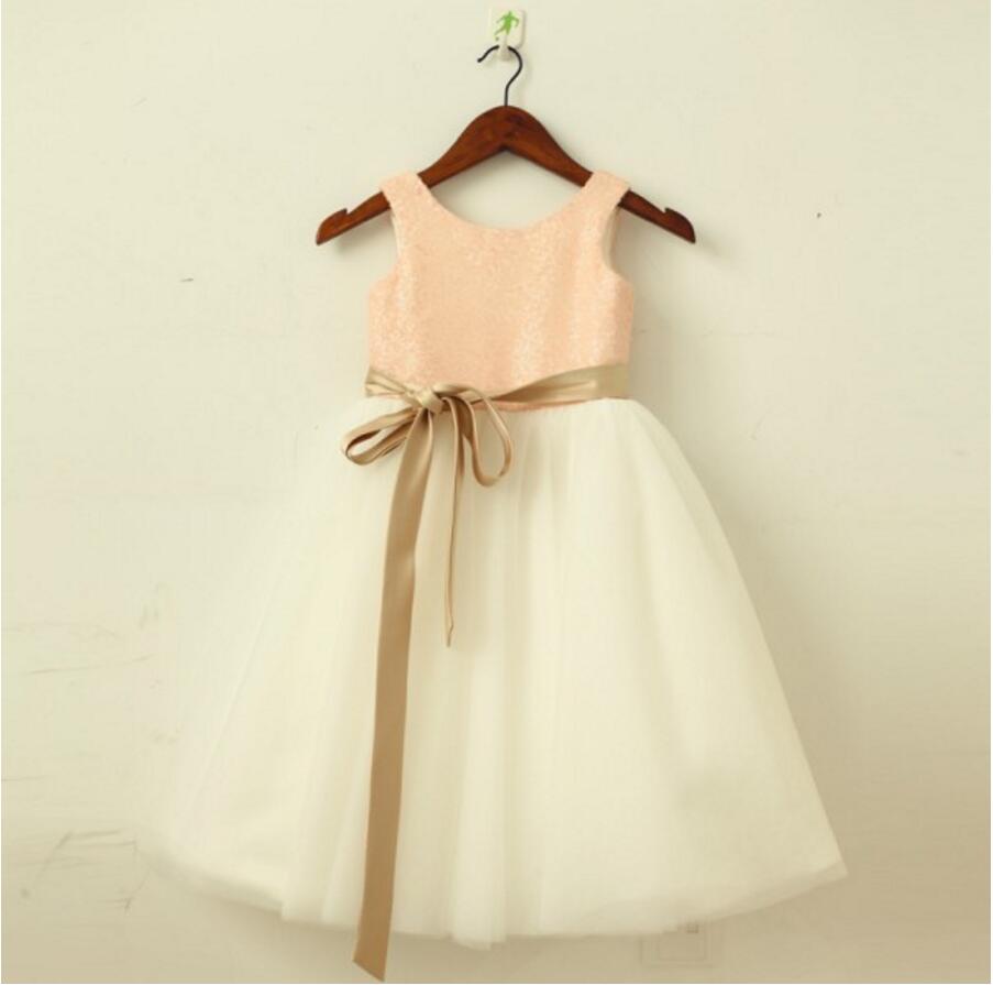 Lovely Sequin Top Tulle Pretty Flower Girl Dresses, Weding Little Girl Dresses, FGS016