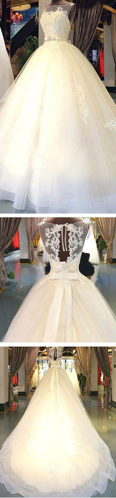 Cheap Popular Stunning Ivory Lace Top A-line Wedding Dresses, Bridal Gown, WD0017 - Wish Gown