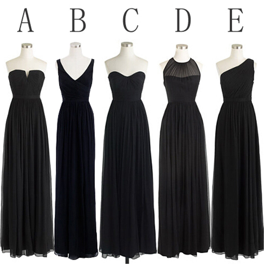 Black Cheap Simple Mismatched Styles Chiffon Floor-Length Formal Long Bridesmaid Dresses, WG187 - Wish Gown