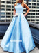 Popular Light Blue A-line Halter Long Prom Dresses PG1182