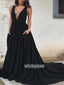 Sexy Deep V-neck Black Long Prom Dresses PG1191