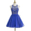 Royal Blue Sexy Open back Halter Beaded homecoming prom dresses, CM0021