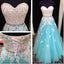 Beaded Sweet Heart Blue Lace Up Back Pretty Long Prom Dress Ball Gown, WG211 - Wish Gown