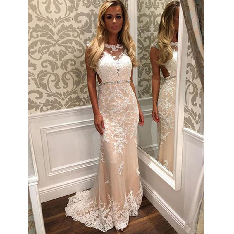 Charming Lace Formal A Line Cheap Custom Make Elegant Long Prom Dresses, WG281 - Wish Gown