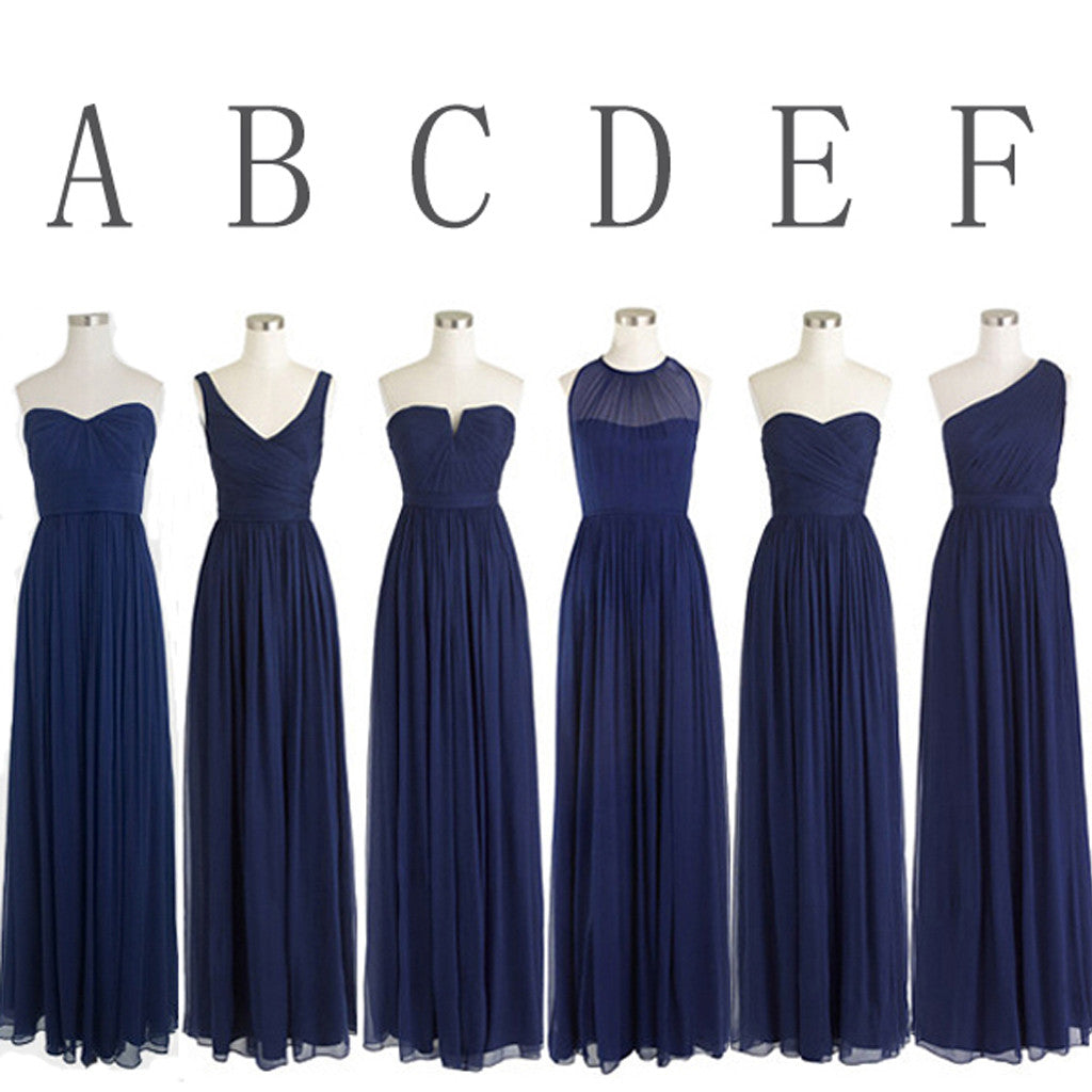 Classic Popular Navy Blue Mismatched Chiffon Formal Cheap Long Bridesmaid Dresses, WG302 - Wish Gown