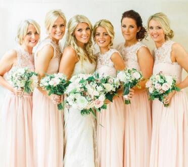 Charming Lace Top Blush Pink Chiffon Long Wedding Bridesmaid Dresses, WG348 - Wish Gown