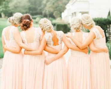 Charming Lace Top Blush Pink Chiffon Long Wedding Bridesmaid Dresses, WG348 - Wish Gown