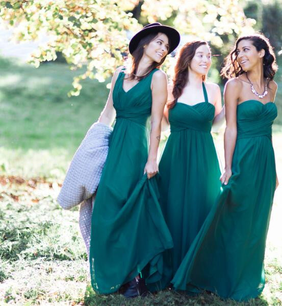 Teal Green Cheap Simple Mismatched Chiffon Floor-Length Long Bridesmaid Dresses, WG391
