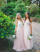Long Light Pink Tulle Cheap Bridesmaid Dresses for Weddings, WG392
