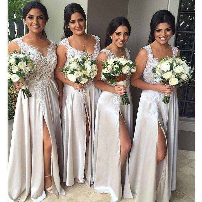 Top Lace Side Slit Long Sexy Wedding Party Bridesmaid Dresses, WG399