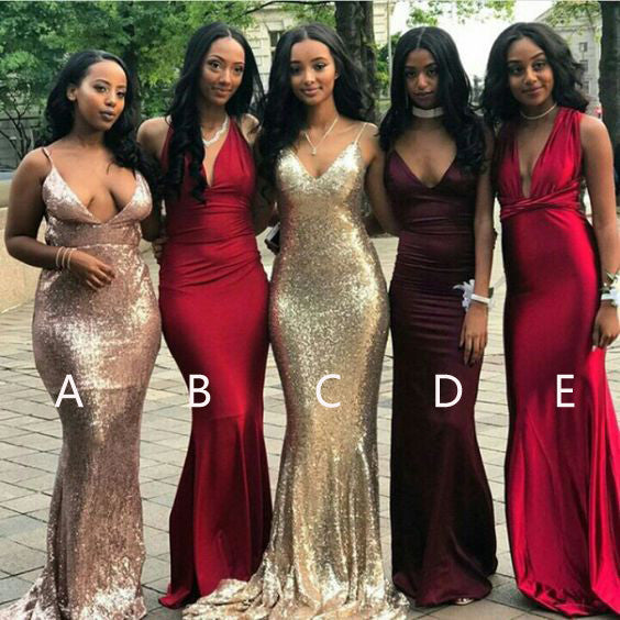 Affordable Popular Sexy Mermaid Mismatched Long Wedding Bridesmaid Dresses, WG416 - Wish Gown