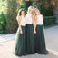 2 Pieces Off White Lace Teal Green Tulle Long Wedding Bridesmaid Dresses, WG448 - Wish Gown