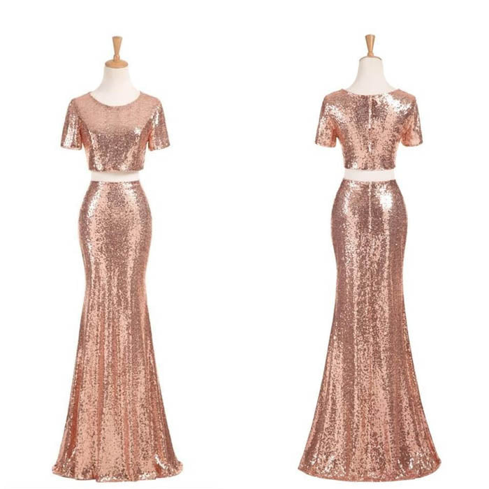 Popular Rose Gold Sequin Mismatched Long Cheap Wedding Bridesmaid Dresses, WG451