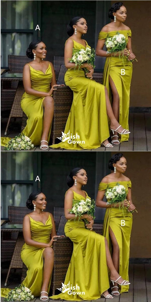 Mismatched Green Mermaid Side Slit Cheap Long Bridesmaid Dresses Online, WGM134