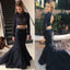 Black Two Pieces Sexy Mermaid Backless Long Sleeve High Neck Long Prom Dress, WG507 - Wish Gown