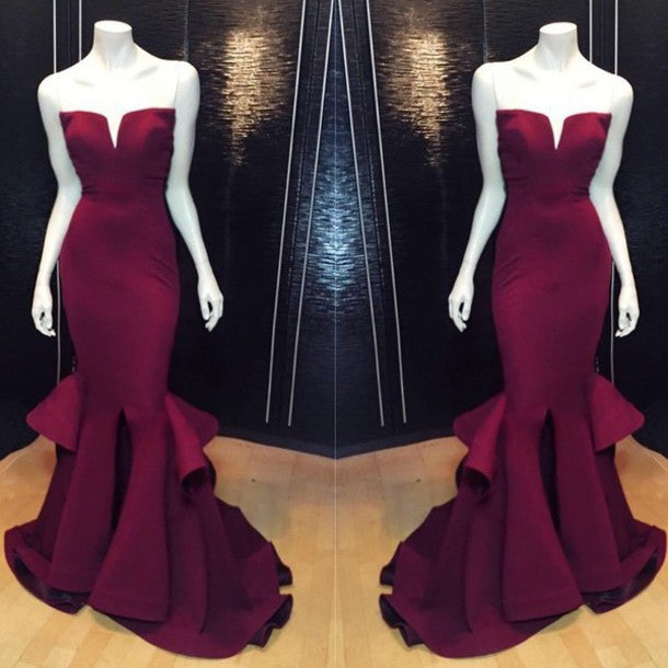 Popular Simple Burgundy Mermaid Elegant Cheap Long Prom Dress, WG529