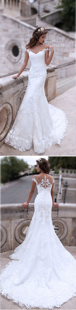 Charming Off Shoulder Sexy Mermaid White Lace Bridal Gown, Wedding Dresses, WD0058 - Wish Gown