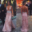 Dusty Pink Deep V Neck Open Back Lace Long Prom Dresses, WG596 - Wish Gown