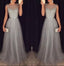 Grey Beaded Top Shinning Tulle Elegant Cheap Long Prom Dresses, WG718