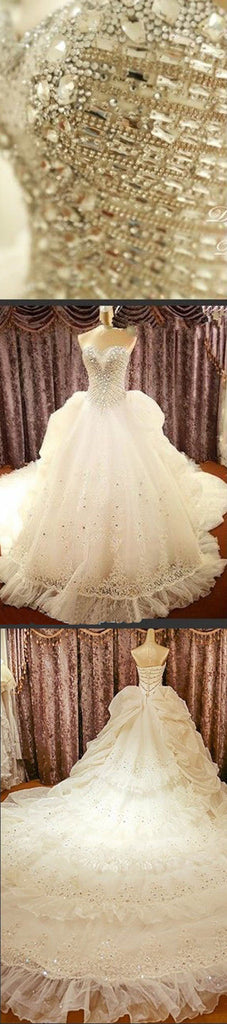 Luxury Sweetheart Sparkle Rhinestone Lace Wedding Dresses, Gorgeous Bridal Gown, WD0068