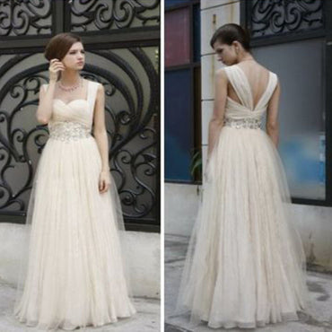 Charming Simple Design Ivory High Waist Rhinestone Wedding Party Dresses, WD0070 - Wish Gown