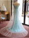 Blue Off Shoulder Unique Lace Tulle Online Long Prom Dresses, WG713 - Wish Gown