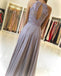 Simple Cheap Chiffon Lace Top Formal A Line Long Prom Dresses, WG773