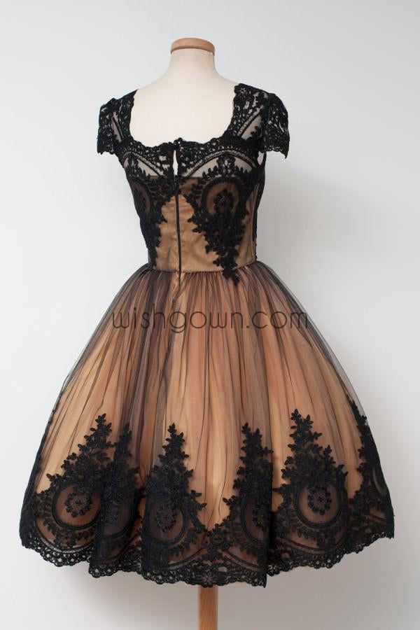 Black Applique Cap Sleeves Pretty Cheap Short Homecoming Dresses, WG806 - Wish Gown