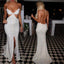 Side Slit Spaghetti Straps Sequined White Open Back Sexy Bling Evening Long Prom Dress, PD0145