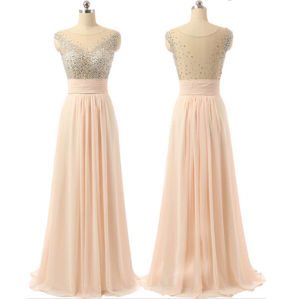 Chiffon Seen-through Back Cheap Charming Party Evening Beaded Long Prom Dress, PD0181 - Wish Gown