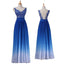 Chiffon Gradient Blue White Lace Appliques Party Cocktail Evening Long Prom Dress, PD0189