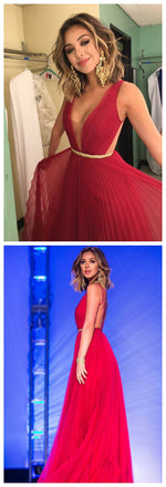 Red backless Chiffon Sexy Cheap Custom Make Long Affordable Prom Dresses, PD0025