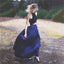 Two Pieces Halter Royal blue A-line Unique New Design Evening Long Prom Dress, PD0067