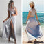 Two Pieces Cap Sleeves Side Slit Sexy Lace Cheap Beach Party Prom Dresses, PD0089