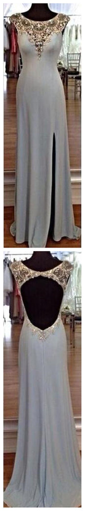 Long Sexy Cap Sleeves Open Back Elegant Side Split aDiscount Popular Prom Dresses, PD0097