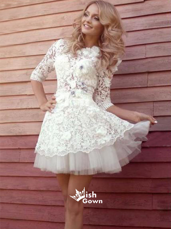 Long sleeve Lace see through cute homecoming dress, BD0001