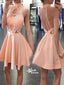 Blush Pink High Neck Open Backs Unique Style Homecoming Prom Dresses, BD001191