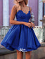 Royal Blue Spaghetti Strap Lace Sexy A-line Short Homecoming Prom Gown Dress, BD00131