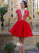 Red Open Back Sexy With Short Sleeve Cocktail Homecoming Prom Dress, BD00133