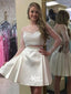 Long Sleeve White Two Pieces Beaded See Through Homecoming Prom Dresses, BD00146