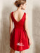 Unique Style Red Satin V-neck Short Freshman Casual Cocktail Homecoming Prom Dress, BD00152