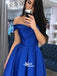 Royal Blue Off Shoulder Ball Gown Tea-length Homecoming Prom Gown Dress, BD00155