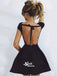 Sexy Charming Cap Sleeve Black Mini Open Back Unique Homecoming Prom Dress, BD0024