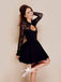 Black Open Back Long Sleeves A-line Mini Casual Cocktail Homecoming Prom Gown Dress,BD0088