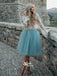 Romantic Blue tulle Long Sleeve Lace Knee-length Homecoming Dresses, EPT113