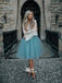 Romantic Blue tulle Long Sleeve Lace Knee-length Homecoming Dresses, EPT113