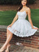 Elegant White Spaghetti Strap Lace Short Homecoming Dresses, EPT123