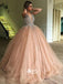 Beaded Top Tulle Elegant V Neck Long Prom Ball Gown Dresses, MD1123