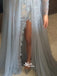 Long Lace Off Shoulder V-neck Side Slit Sexy Long Sleeves Prom Evening Dresses, PD0021